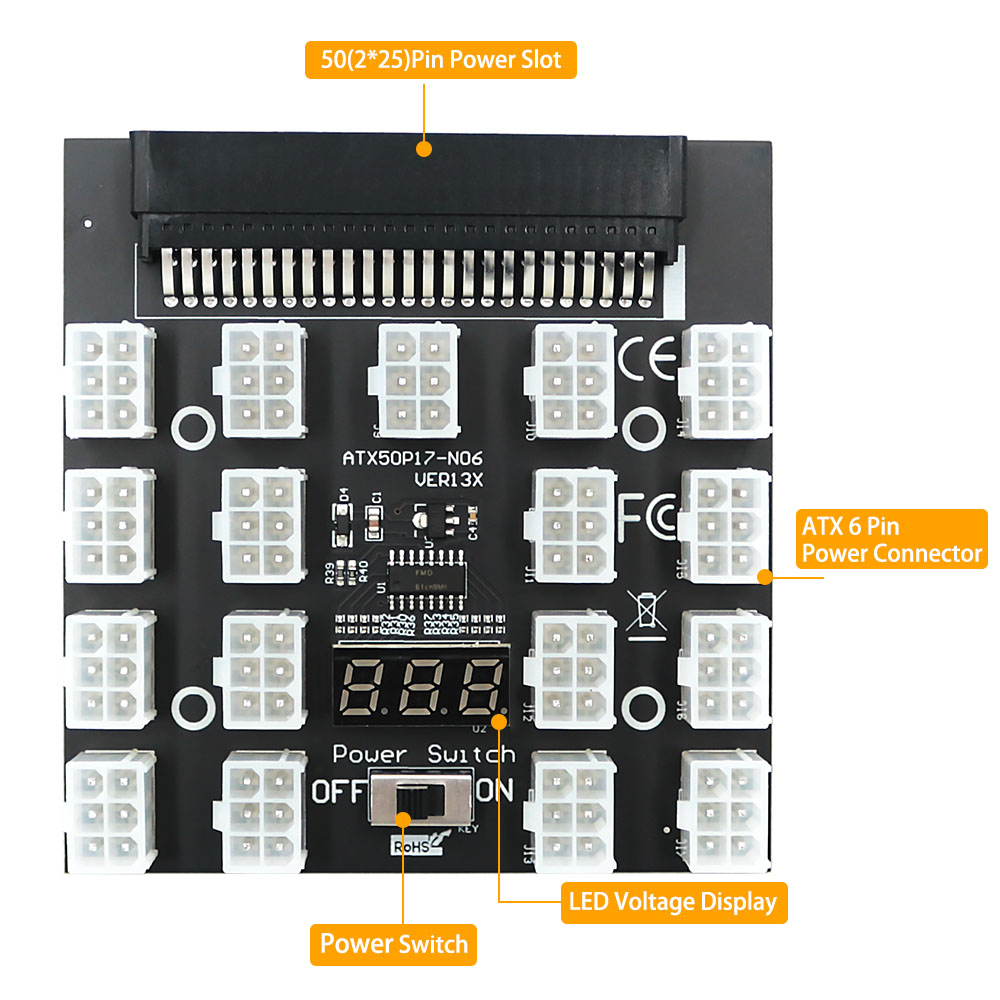 PCI-E 12V 50Pin Để ATX 17 X 6P - đánh giá và giá 2000W Atx Mining Power Supply