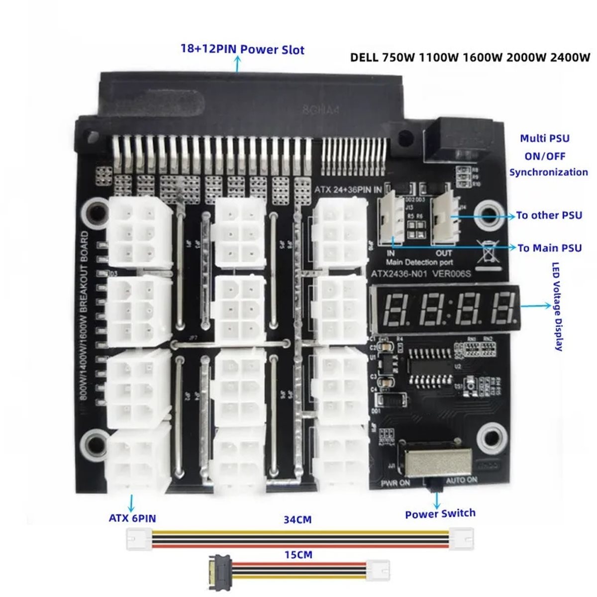 M05K 12 Ports PCIe 6Pin Connec - đánh giá và giá 2400W Server Psu Breakout Board