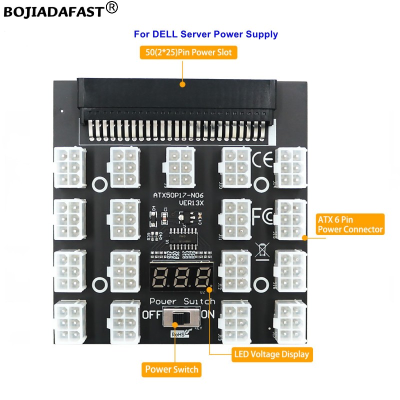 17 Ports PCIe 6Pin Connector S - đánh giá và giá 2400W Server Psu Breakout Board